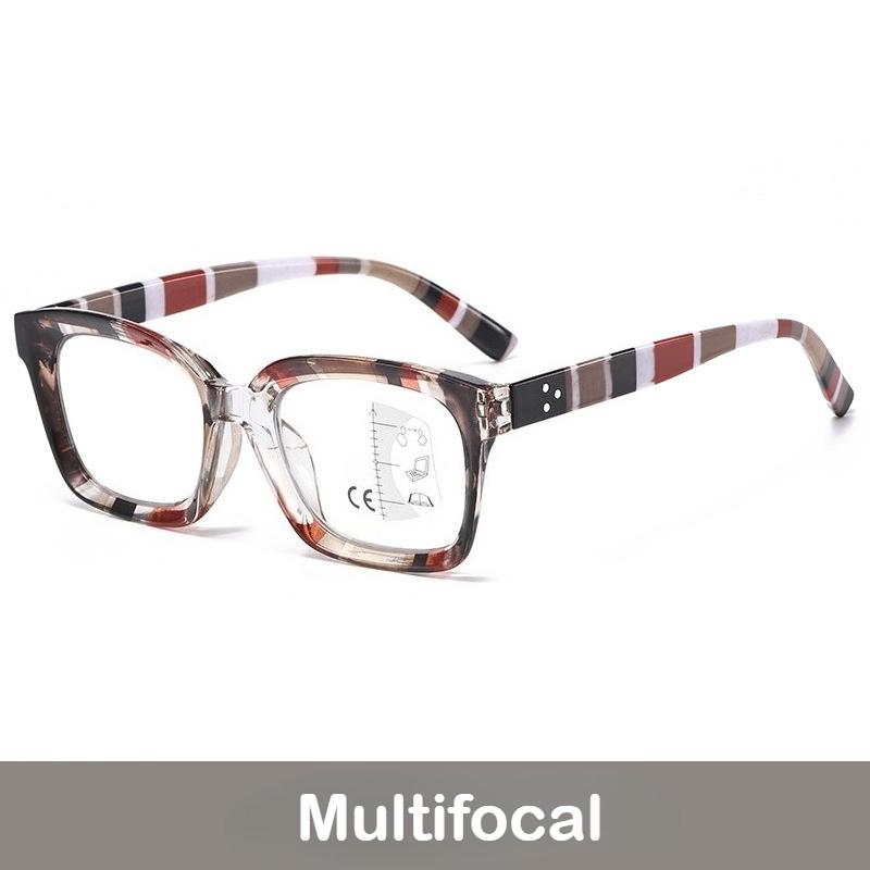 Unisex Fashionable Multifocal Presbyopia Glasses Fashionable Striped Frame Blue Light Blocking Glasses for Farsightedness +4.0