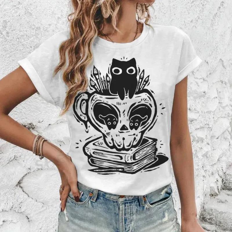 

Женская футболка, модная футболка с забавным узором для отдыха и принтом кошек, элегантная женская футболка большого размера, летняя футболка с короткими рукавами 6XL