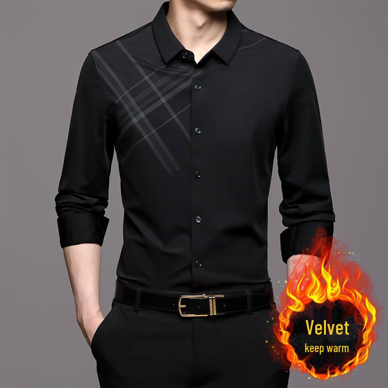 Romon Herren Maulbeerseide Langarm Nahtloses Knitterfreies Business Casual Hemd