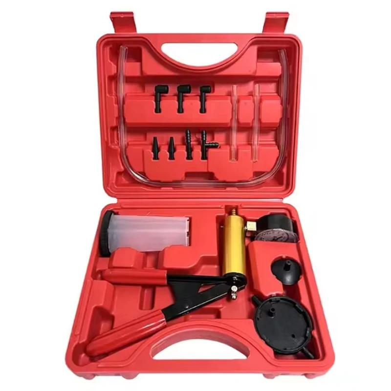 Portable Durable Aluminum Vacuum Gauge Manual Vacuum Pressure Pump Brake Fluid Discharge Kit Vacuum Pistol Pump Test Kit красный