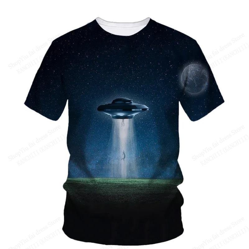 Καλοκαιρινό T-shirt με 3D Εκτύπωση UFO Αλλοδαπού Ανδρικό Μόδα Casual Λαιμόκοψη O Κοντομάνικο T-shirt Αστεία Μυστηριώδη Διαστημόπλοια Μπλούζες T-shirts Ανδρικά Ρούχα
