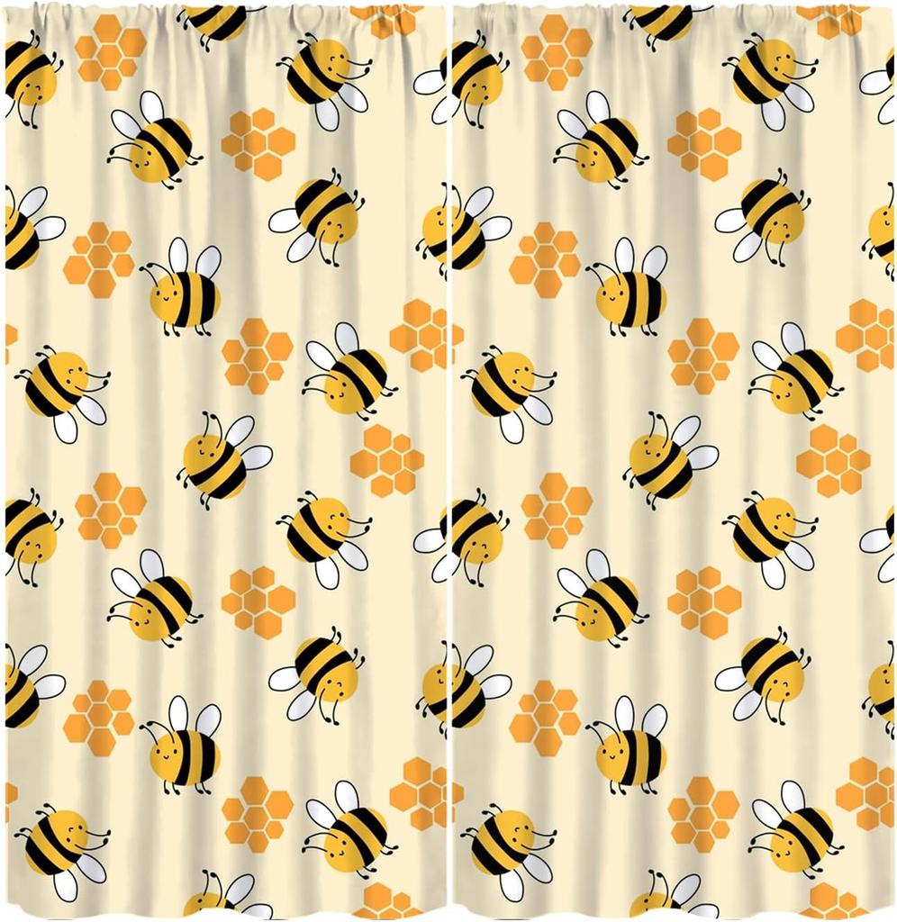 Rustic Honey Bee Curtains Honeycomb Daisy Floral Window Treatments Insulated Drapes Panel Sets Curtain With Rod Pocket Thermal Polyester