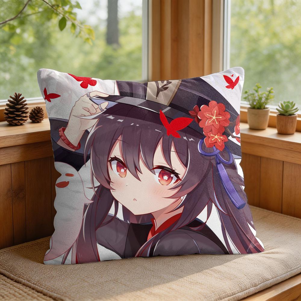 Cute Hu Tao Genshin Impact Cushion Cover Square Short Plush Pillow Case Living Room Sofa Home Decor Funda X