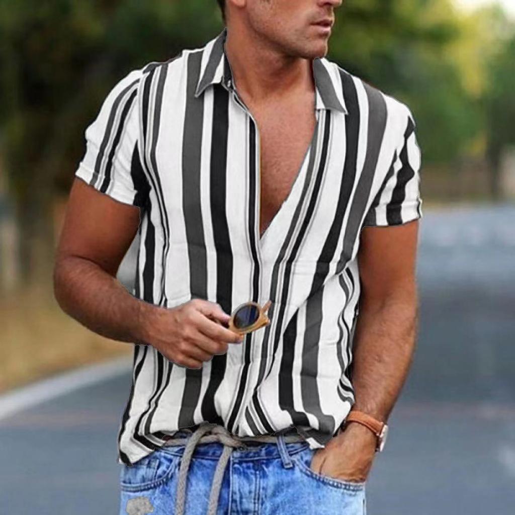 Summer Hawaiian Shirts 3d Printed Striped Sexy Men Women Clothing Men's Vocation Lapel Camisa Fashion Beach Short Sleeve  Blouse
