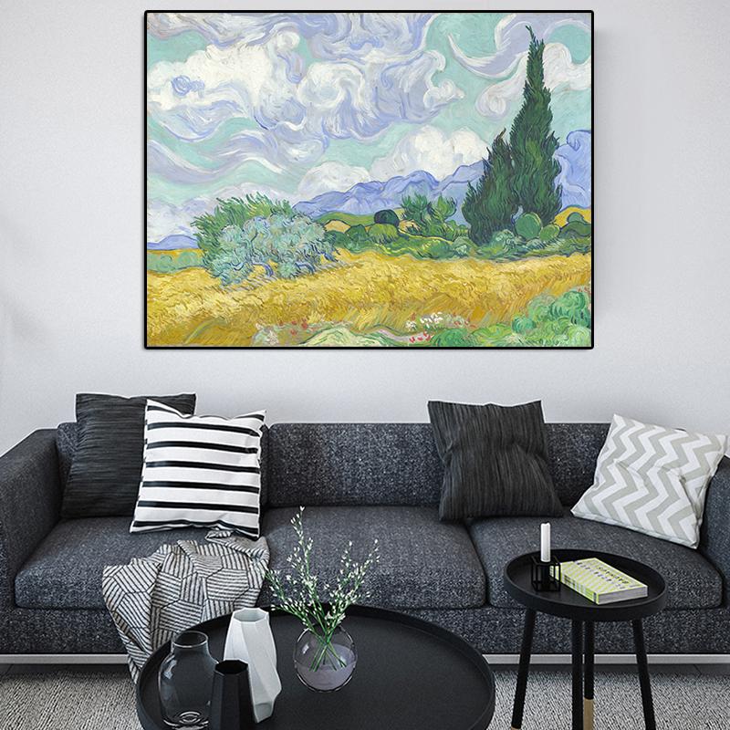 Pole pszenicy z wrażeniem cyprysu Van Gogh reprodukcja obrazu olejnego na płótnie obraz olejny Wall Art