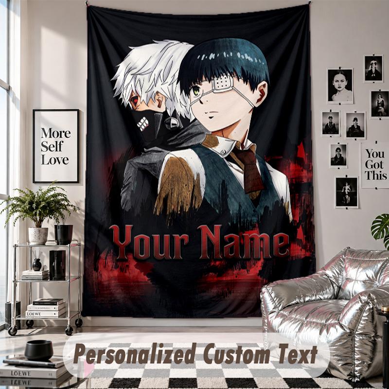 Wall Hanging Tapestry With Custom Name & Text, Tokyo Ghoul Decorative Tapestry For Bedroom