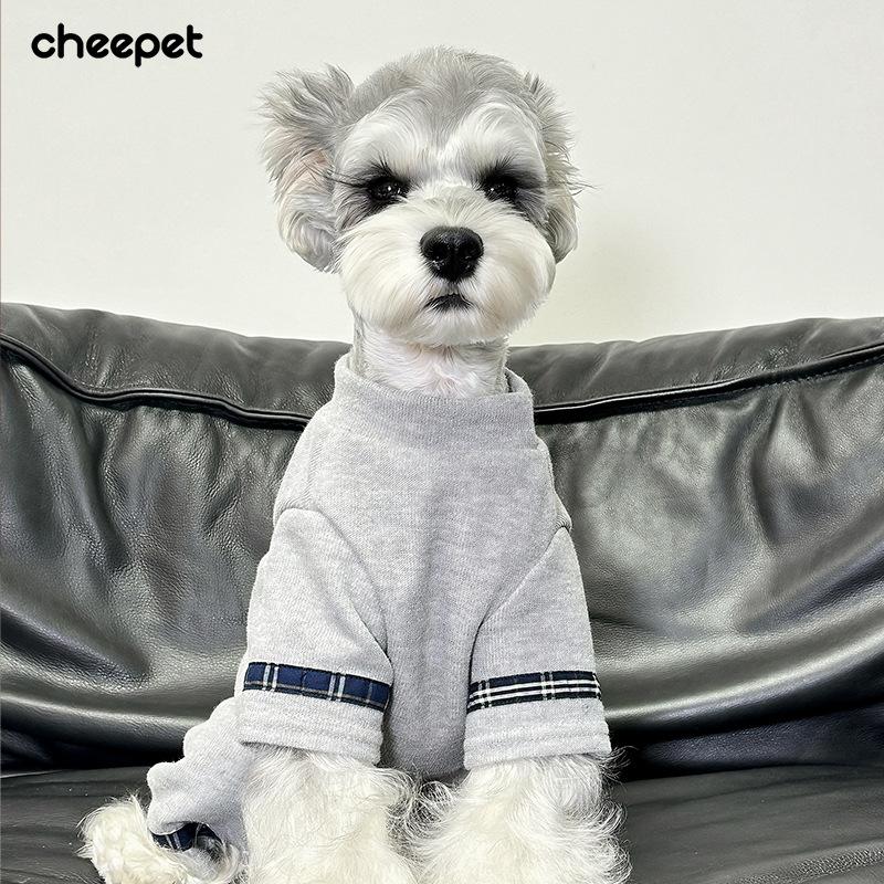 Pet clothes, warm in autumn and winter, thick base, Bisheng Schnauzer embroidered middle collar, four-legged plaid splicing, outer wear