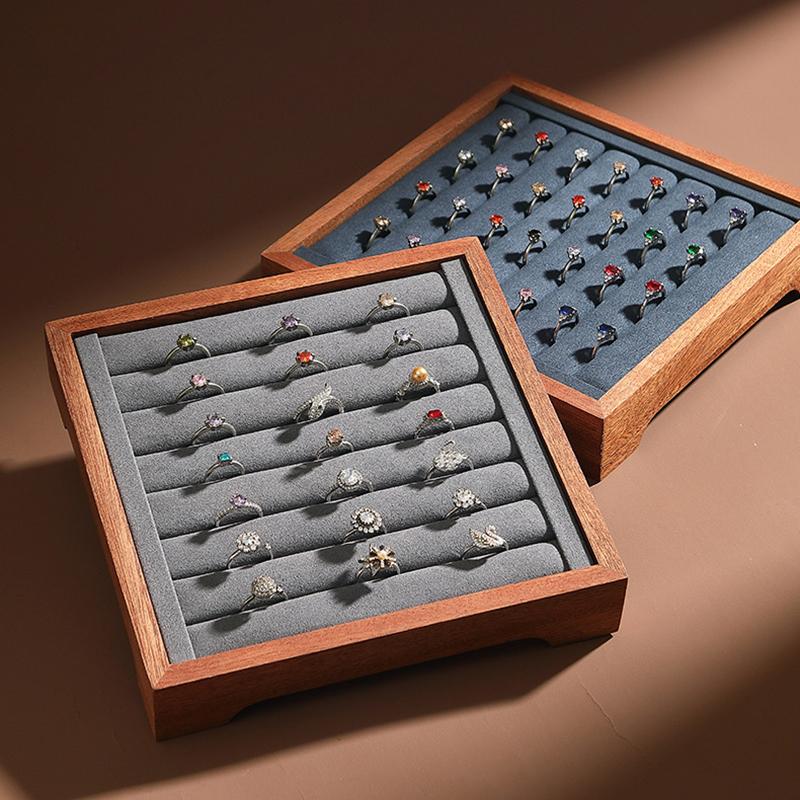 Wooden Jewelry Display Tray Large Capacity Ring Storage Trays Counter Earring Organizer Display Props Jeweler Jewelry Tray