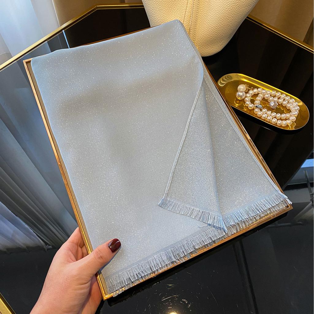 Cachecol de Seda Dourada Tencel Algodão Cor Sólida Seda Cachecol Feminino Moda Versátil Imitação Seda Cachecol Fino Longo Cachecol de Praia Cachecol