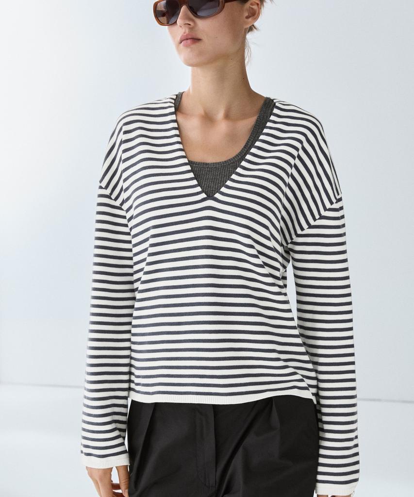 Masimodutti Striped V-Neck Knit Sweater