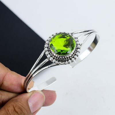 Úžasný peridotový drahokam Ručně vyrobený manžetový náramek 925 Sterlingové stříbro Manžetový náramek, Peridotový manžetový náramek pro manželku, Unisex náramek, Dárek na Den díkůvzdání