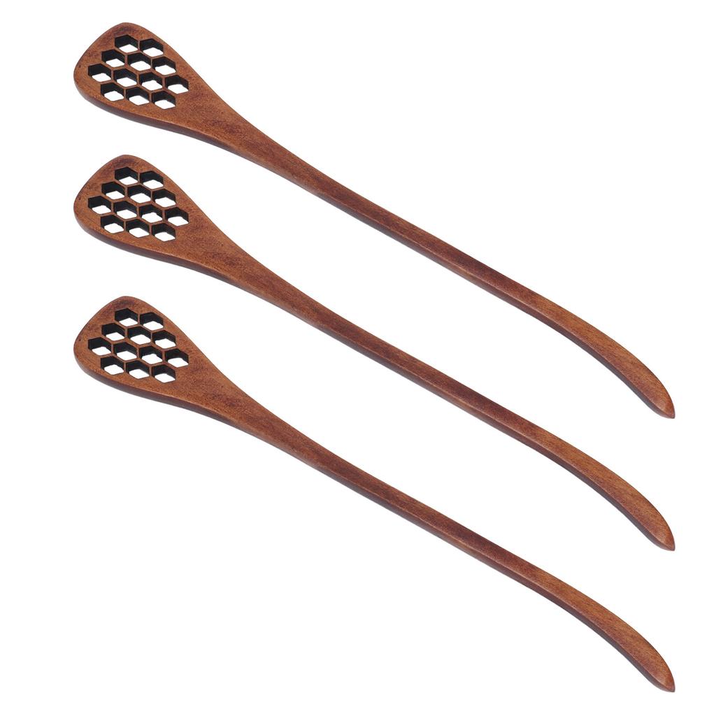 3Pcs Honey Dipper Reusable Wooden Carving Honey Spoon Mixing Stick for Home Kitchen