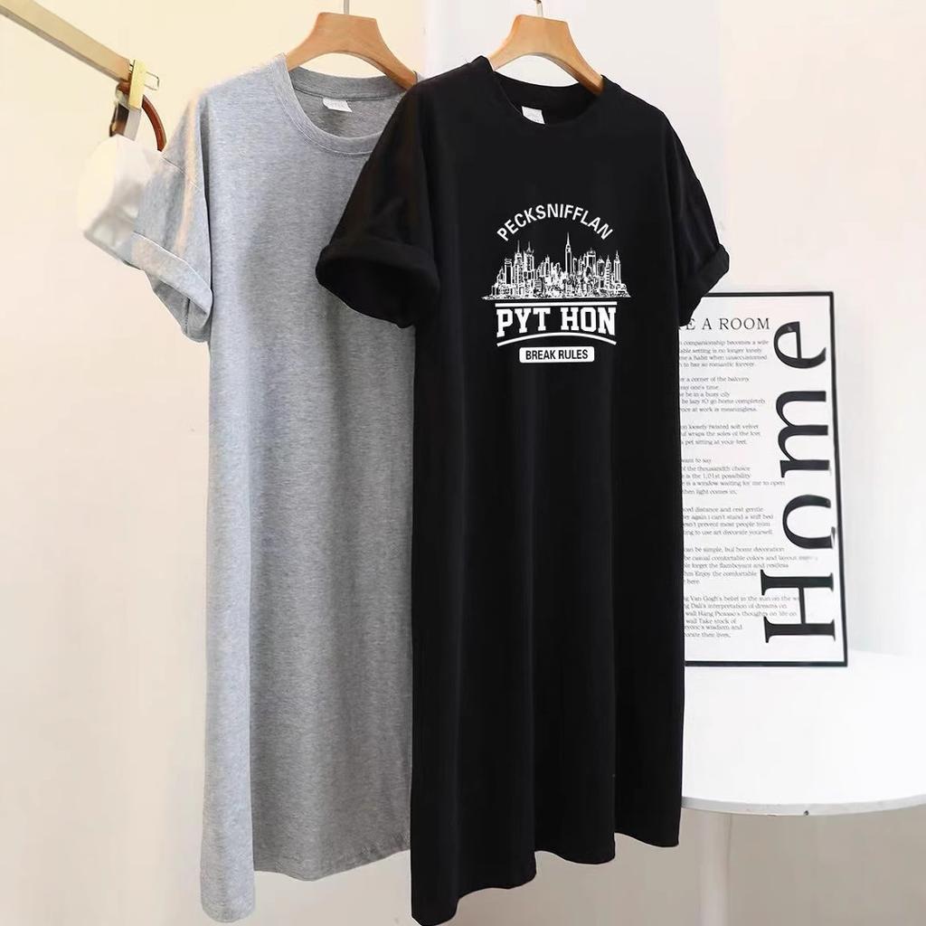 Large size women's clothing Korean lazy style t-shirt dress summer fat mm belly cover and thin small person knee long skirt