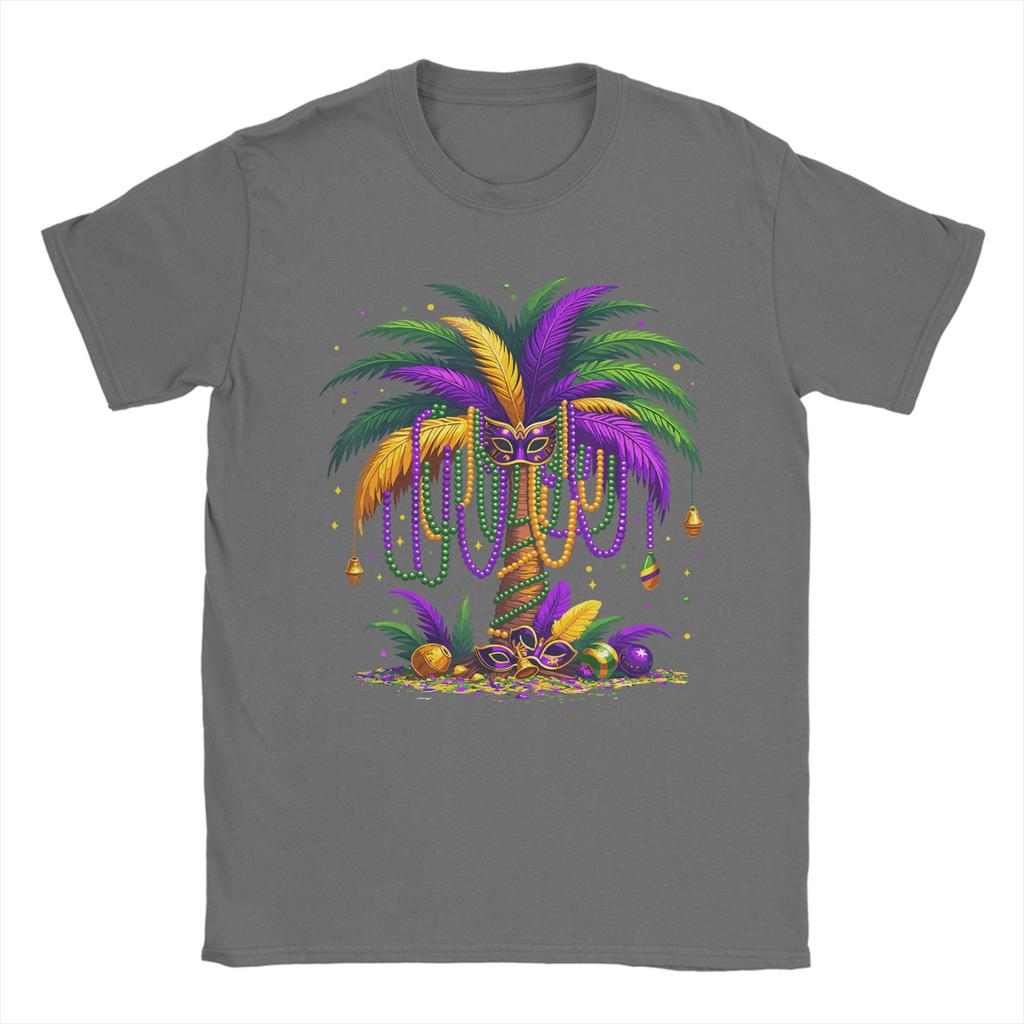 Mardi Gras Palm Tree TShirts Unisex Novelty Pure Cotton Tees Crew Neck Short Sleeve T Shirts Gift Idea Tops
