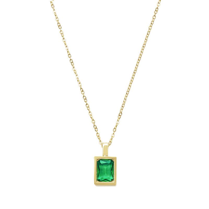 Emerald Cube Zircon Necklace Earrings Titanium Steel Multi-14K Gold Color Lasting