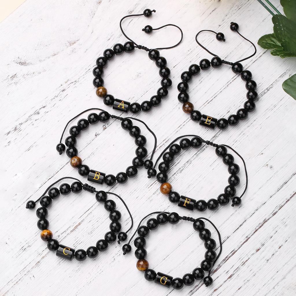 Black Diamond & Tiger Eye Beaded Adjustable Couple Bracelet - Men's Jewelry
