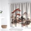 YWJHUI Polyester Shower Curtain - Chinese Ink Landscape: Serene Mountains & Stream, Nature-Inspired Decor, Easy-Install Hooks