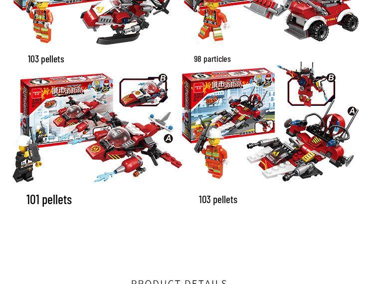 LEGO-Compatible Fire Engine & Firefighter Minifigure Set - 8 Model DIY Assembly for Kids