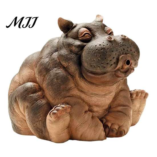 Outdoor Hippo Statue Water Spitting Hippopotamus Figurine, Realistic Resin Statue, Animal Decorative Fountain Sculpture for Garden Pond Pool