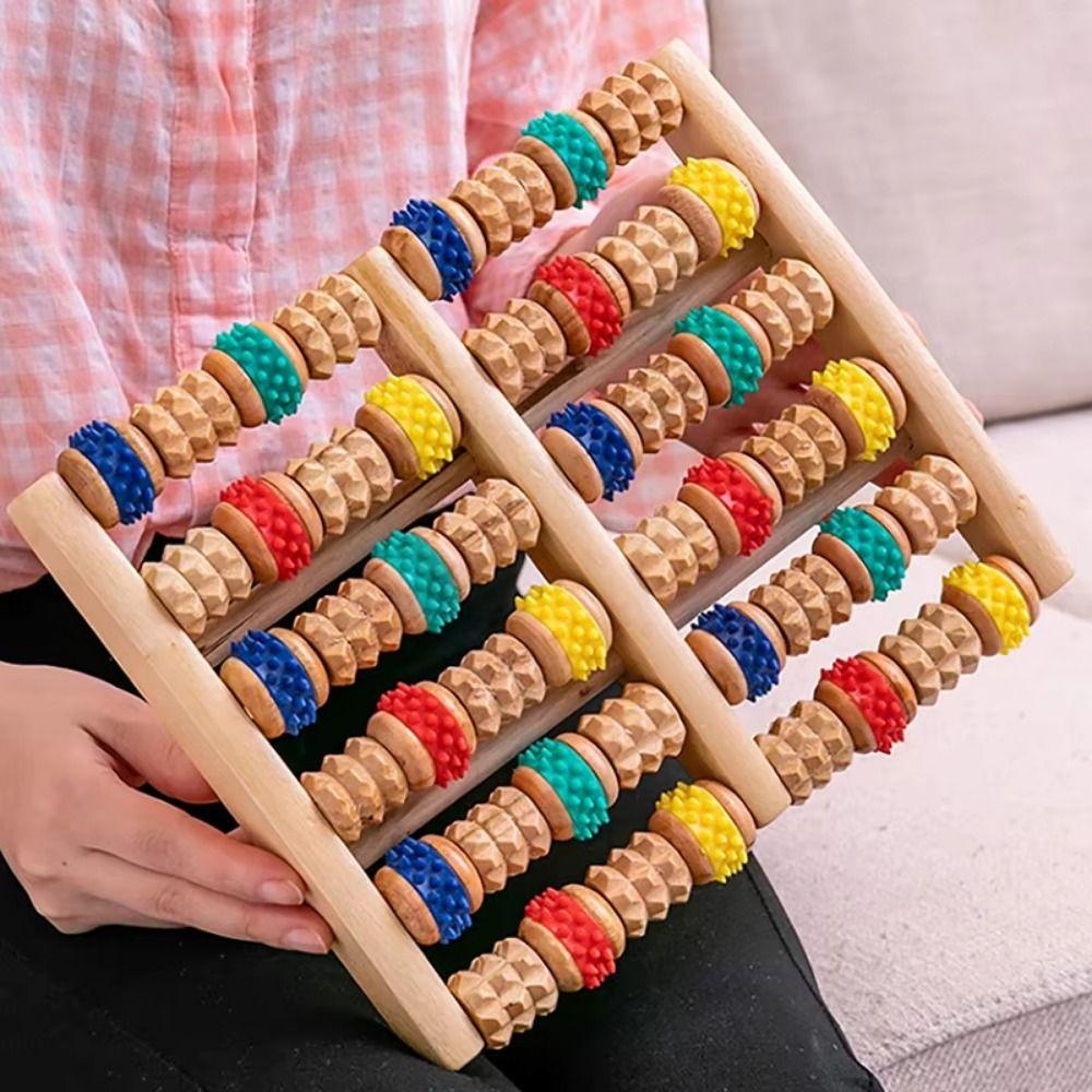 5/6 Row Foot Massage Roller Colorful Foot Shiatsu Roller Wooden Foot Massager  Household