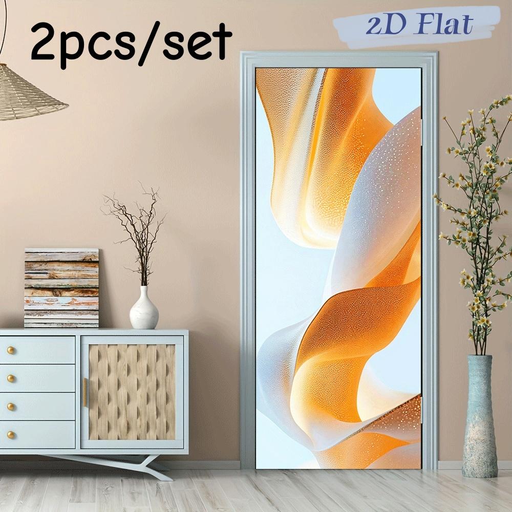 

The 2pcs decorative door wall sticker design is inspired by the flowing silk texture, blending warm orange gold with pure milky (as the picture,38.5X200cmx2)