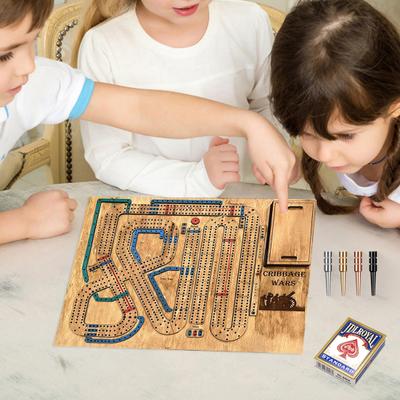 1 Set Cribbage Wars Board Game with Playing Cards Pegs Wooden
