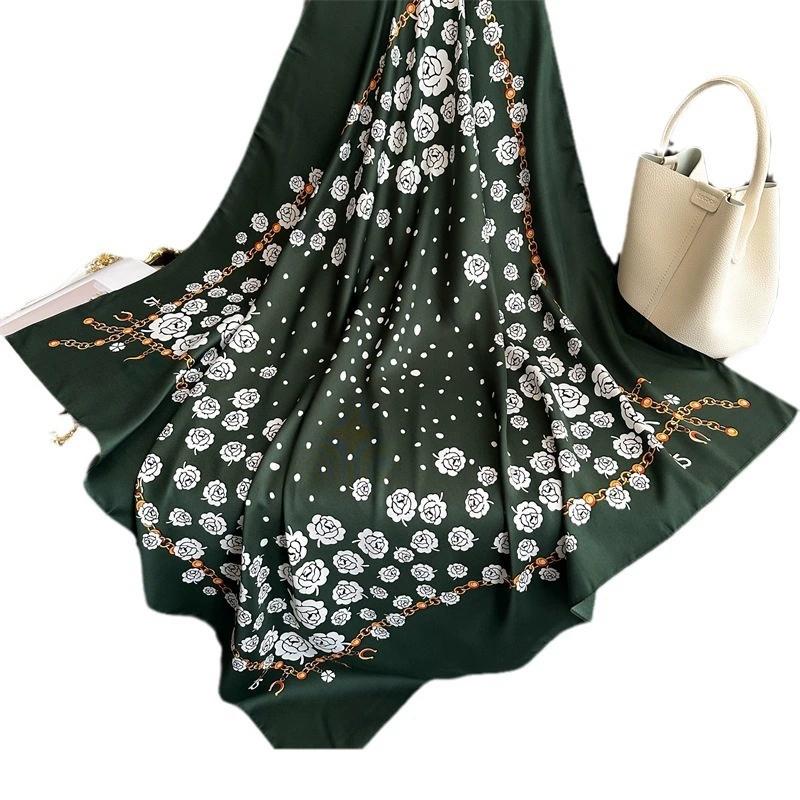 90X90Cm Retro Floral Print Handkerchief Scarf For Women Small Shawl Square Headband Bandana Head Scarves