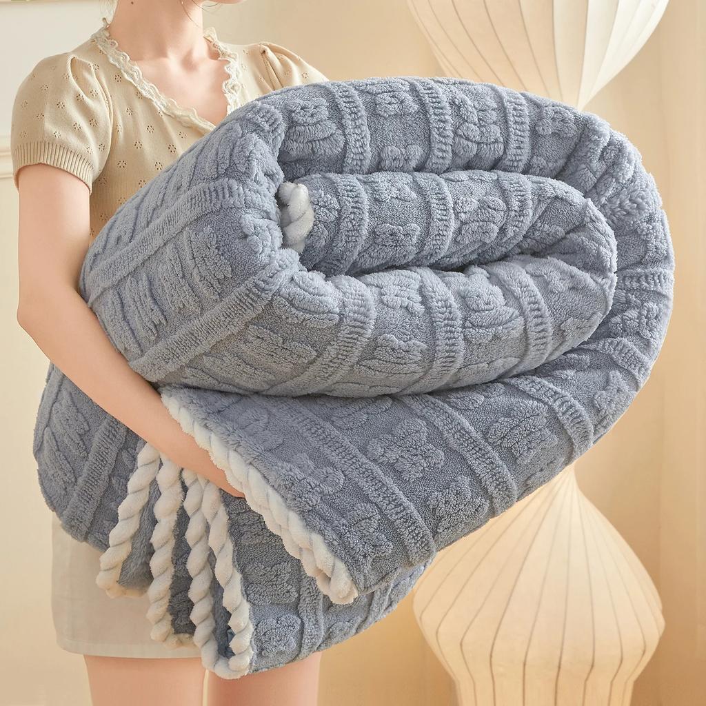 Thickened Coral Fleece Bed Blankets for Winter Warm Soft Imitation Lambs Wool Jacquard Blankets for Bedroom Sleeping Sofa Throw