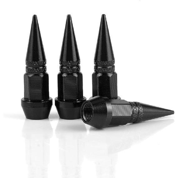 SINGARO 60mm Spiked Valve Caps,Aluminum Alloy Dustproof and Waterproof Tire Valve Stem Caps, Suitable for Cars, Trucks and Motorcycles (4PCS Black)