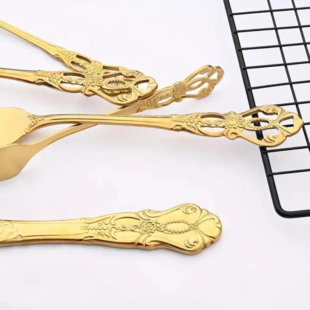 6/30pcs Gold Embossed High-end Stainless Steel Tableware Huangting Western Steak Knife and Fork Spoon Dessert Spoon and Fork