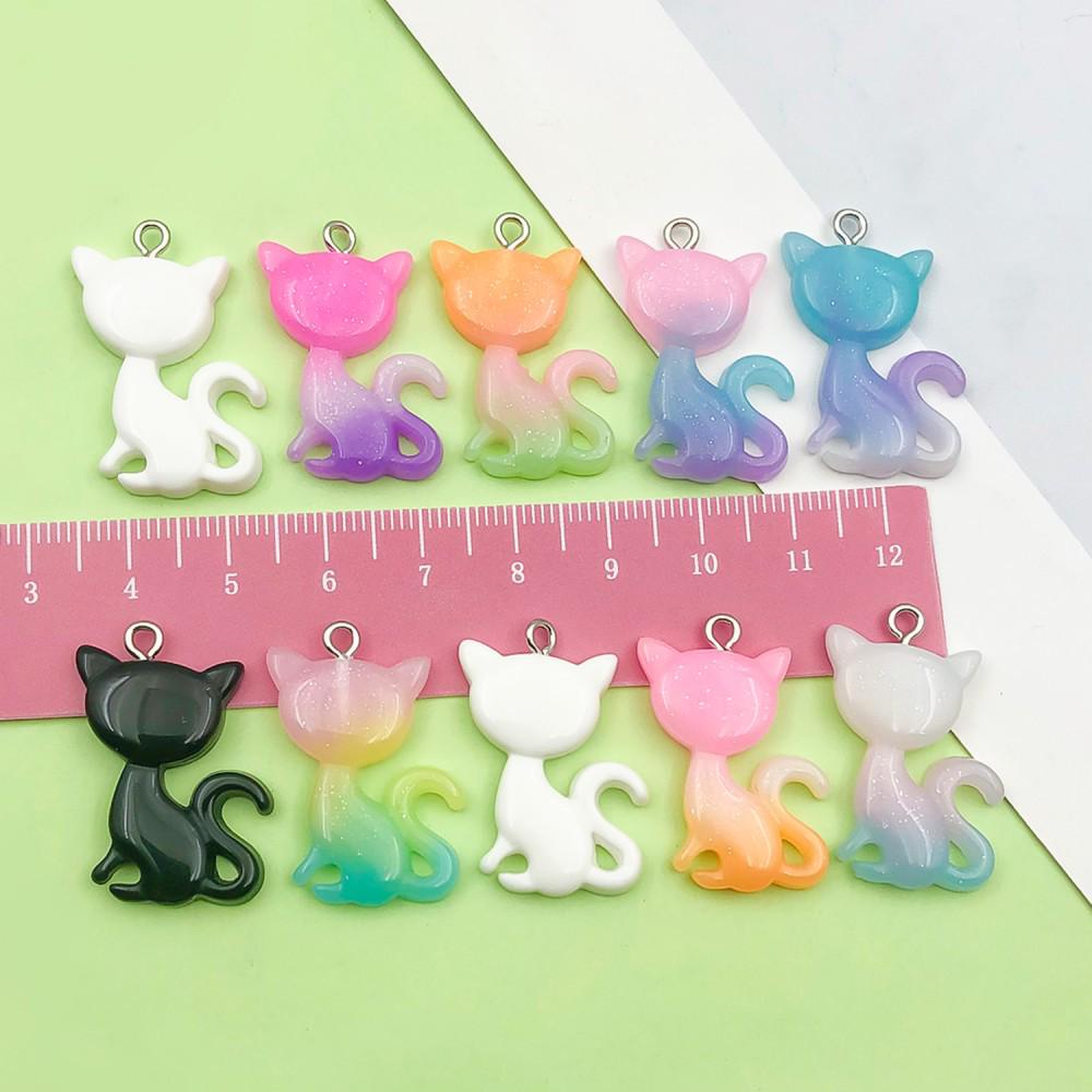 10-Color Gradient Glitter Cartoon Animal Kitten Charms for DIY Handmade Jewelry