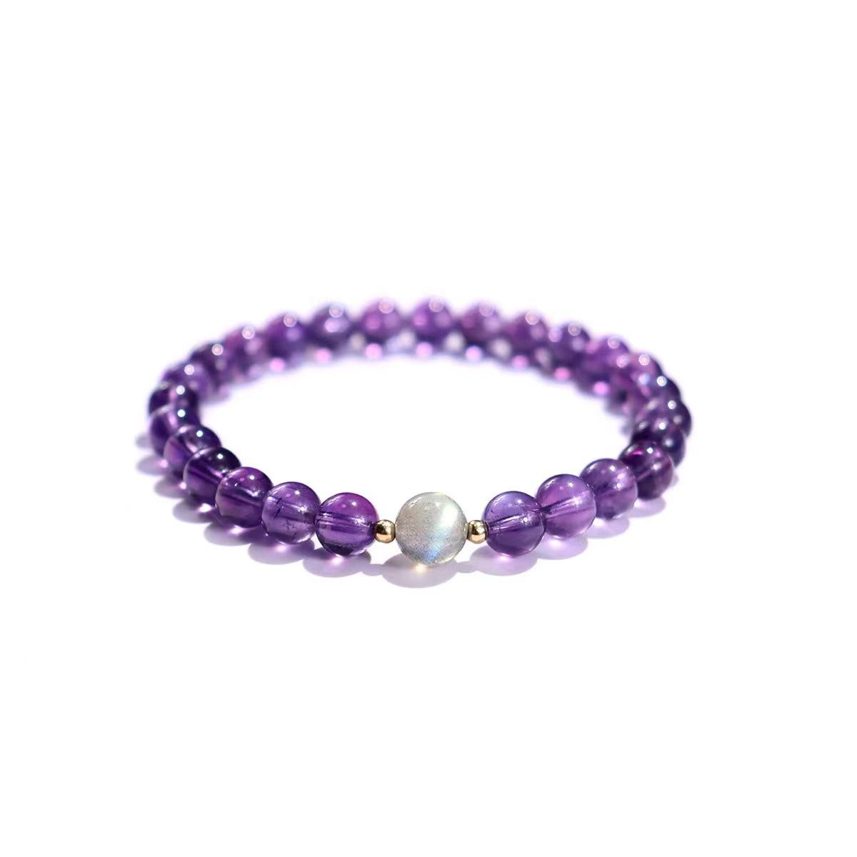 Couple s Deep Purple Crystal Bracelet with Gray Moonstone - Girls  Gift