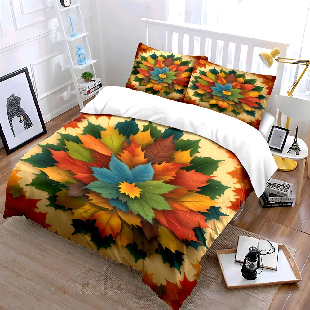 Autumn Leaves Decorative Set Soft Comfortable Duvet Cover Bedding Set Included 1*Duvet Cover & 2*Pillowcases, Gift