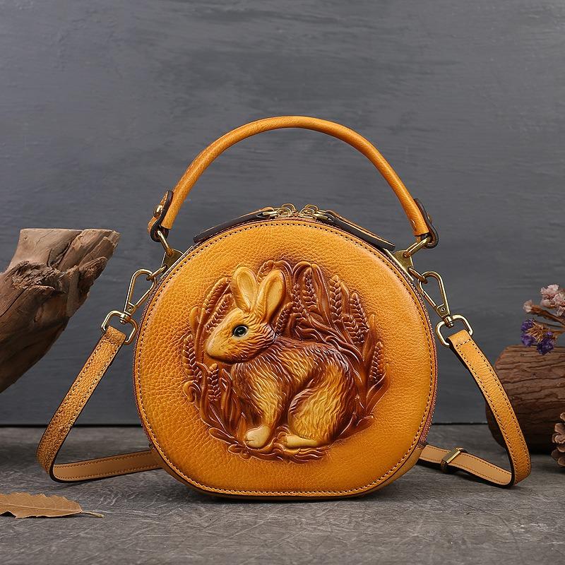 Women's Handbag Genuine Leather Bag Women's Premium Sense Niche Shoulder Bag Artistic Ethnic Style Crossbody Bag