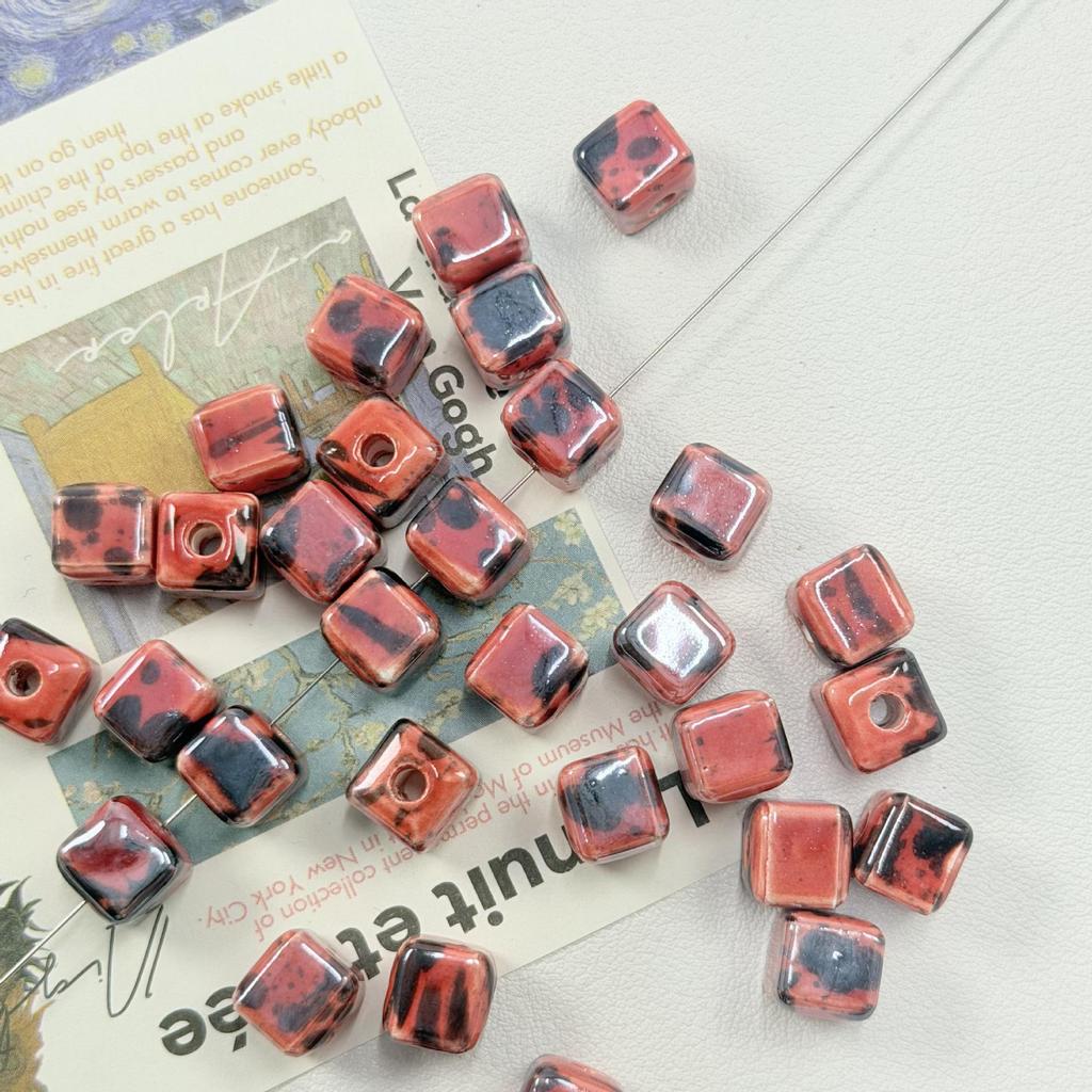 Colorful 3D Square Ceramic Beads for DIY Necklaces and Bracelets