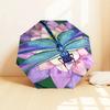 Stained Dragonfly on Lotus Flower Automatic Opening Folding Umbrella - Portable 3-Fold Design with 8-Bone Steel Frame, Gift for Fans, Travel