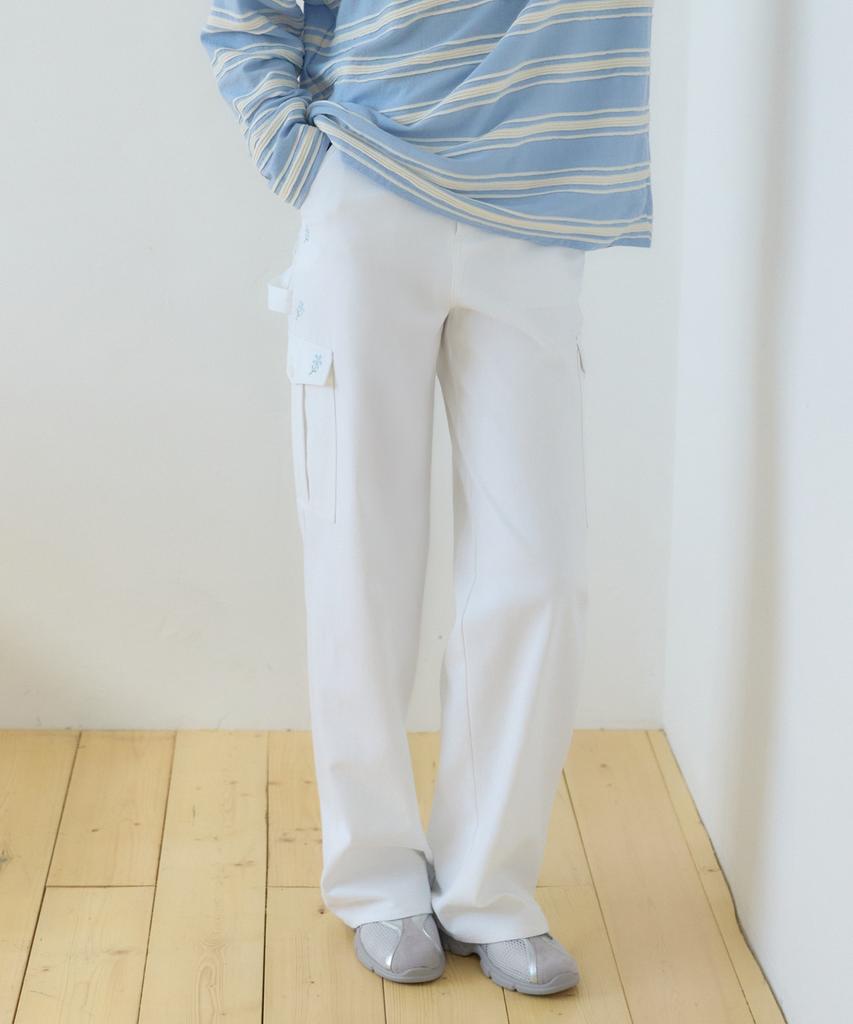 OURHOPE Flora Embroidered Carpeter Pants - White