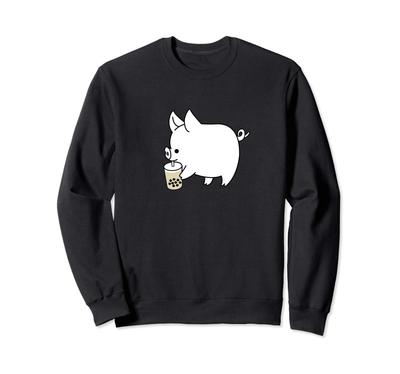 Cute Baby Pig Drinking Boba Bubble Milk Tea Sweatshirt