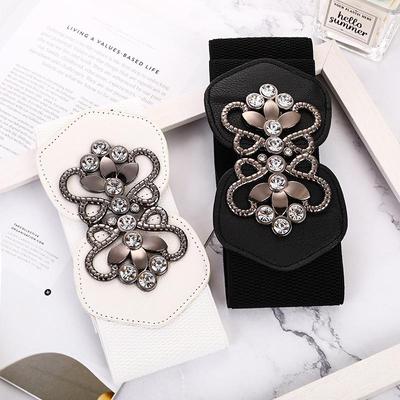 Four Seasons Women's Fashion Elastic Waist Belt with Diamond Accents