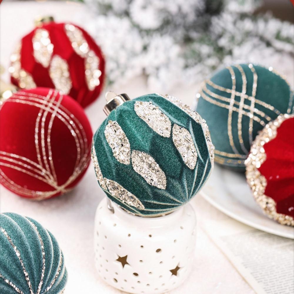 4PCS 10cm Flocked Christmas Ball Ornaments Velvet Glitter Christmas Tree Ball Pendant Home Festive New Year Christmas Decoration