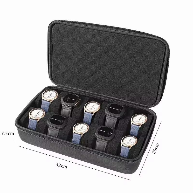 5-Slot Black Nylon Watch Travel Case - Protective Storage Organizer with Watch Pillow, Display Cabinet, and Holder Watch Case