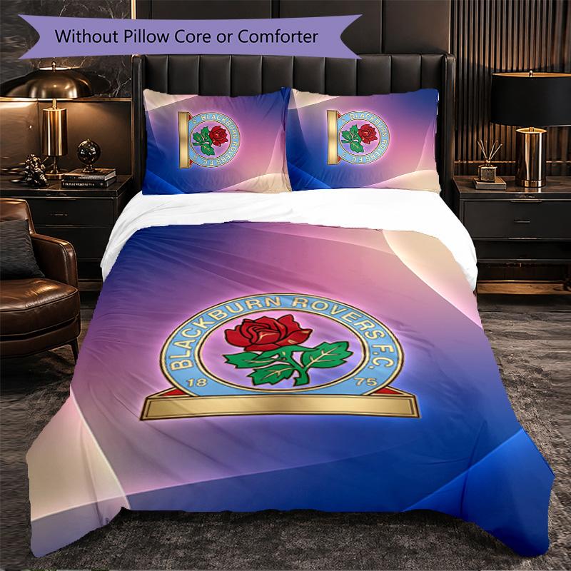 Blackburn Rovers Football 3 Piece Bedding Set Soft Duvet Cover Set with Pillowcases Printed Bedroom Decor Set for Home