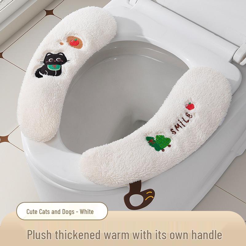 Plush Toilet Seat Cover with Velcro Fastening - All-Season Universal Fit