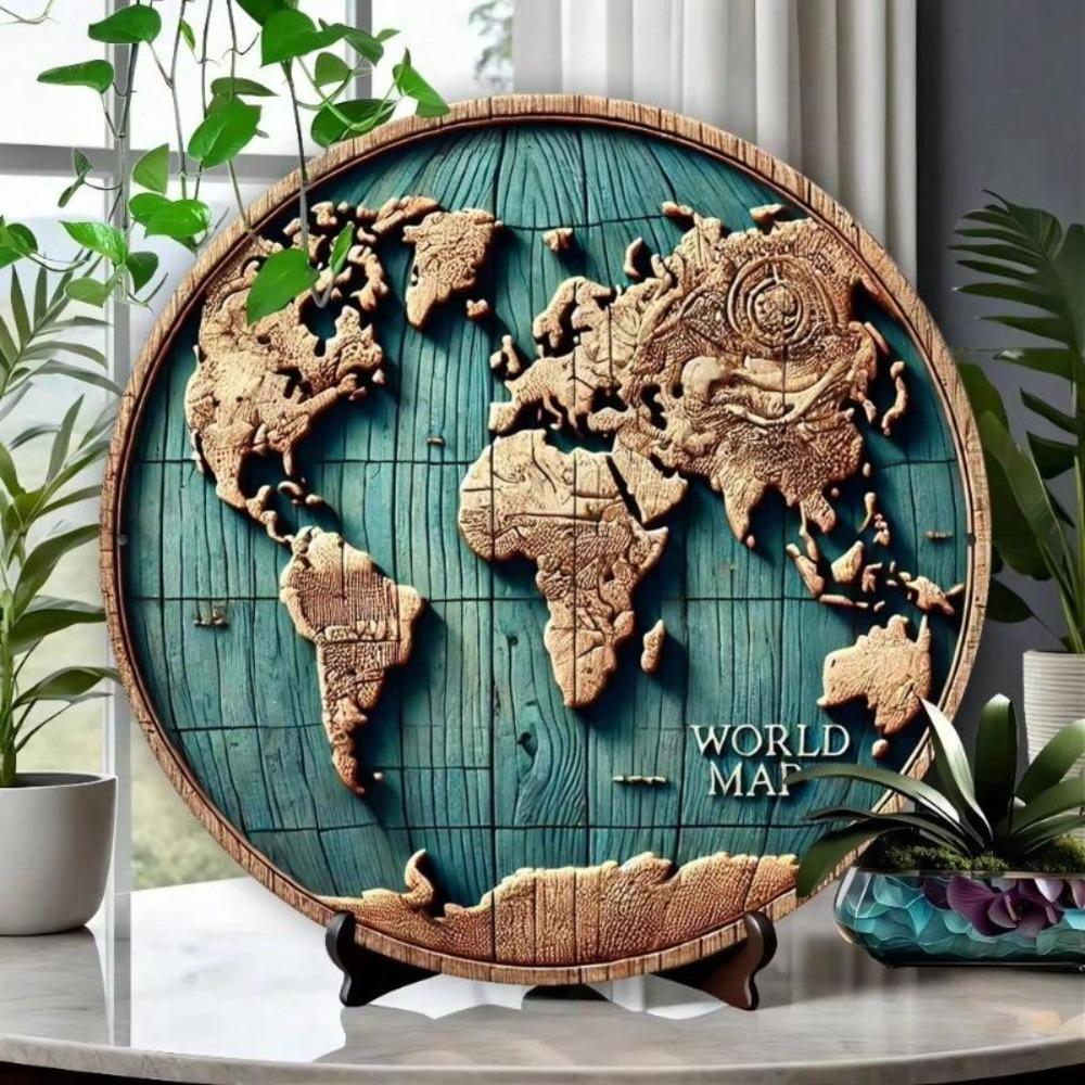 Vintage Rustic World Map Metal Wall Decor for Home Bedroom Farmhouse Living Room