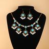 Boho Ethnic Rhinestone Tassel Necklace Earrings Set for Women, Vintage Statement Jewelry, Sparkling Fashion Accessories