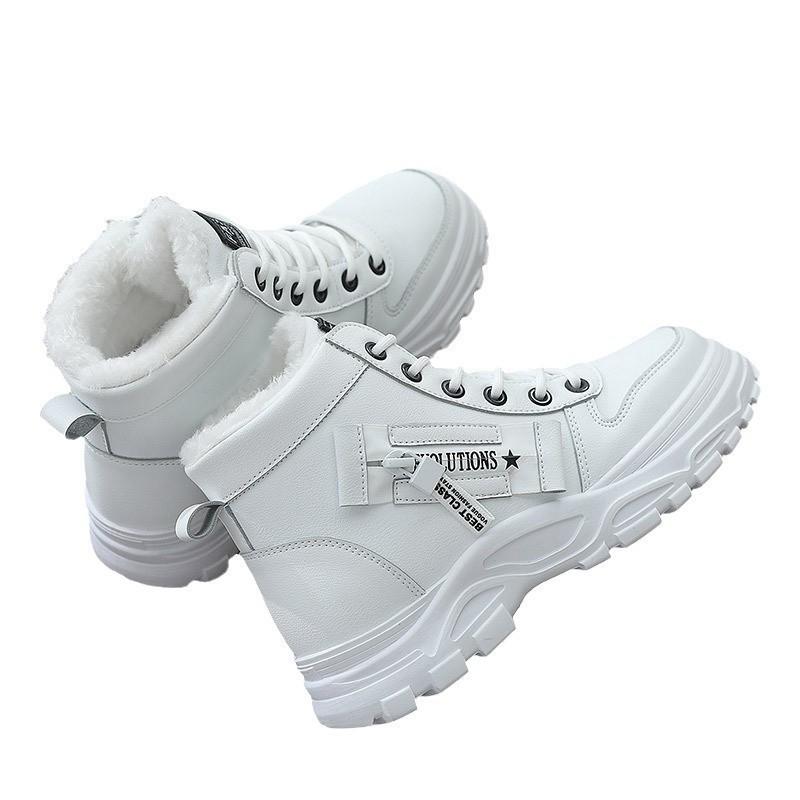 New large size velvet high-top lace-up cotton shoes women's foreign trade casual leather thick-soled snow boots wish