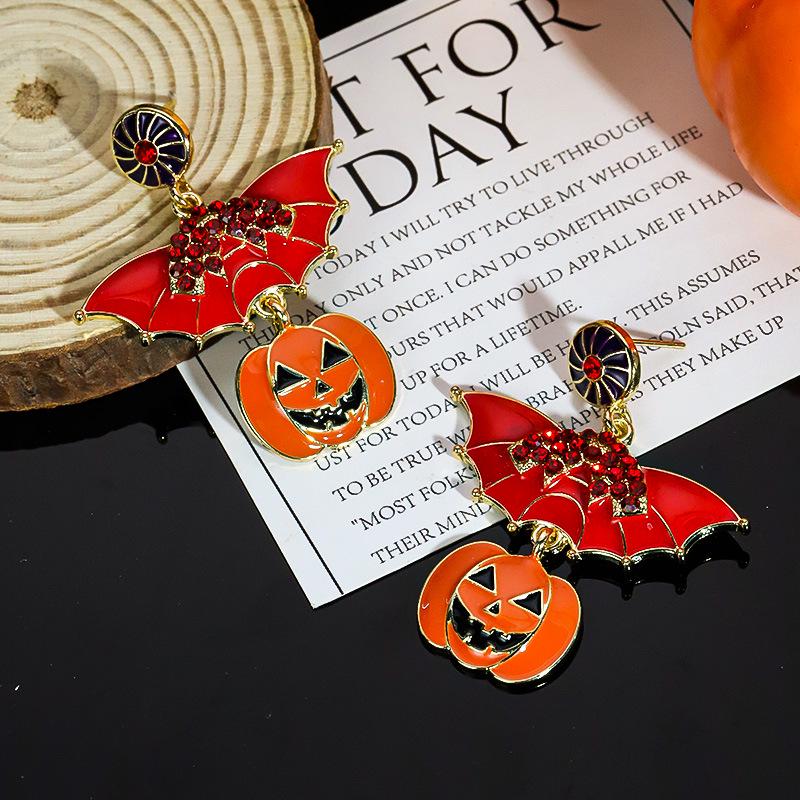 Halloween Cartoon Earrings: Pumpkin, Ghost & Bat Dangles for Women