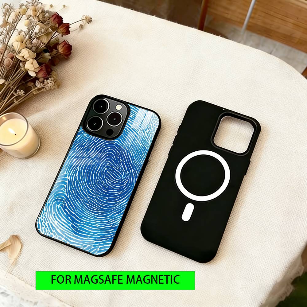 Fingerprint pattern Phone Case For iPhone17,16,15,14,13,12,11 Plus,Pro Magnetic For Magsafe Wireless Charging
