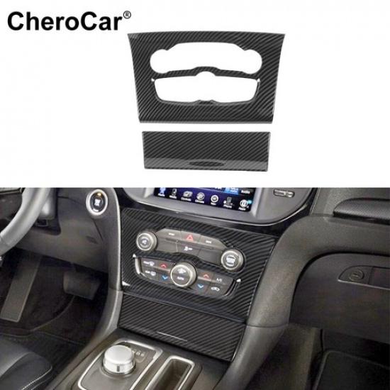 Carbon Fiber AC Control Panel &Storage Box Decor Cover Trim For 15+ Chrysler 300