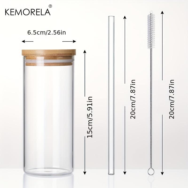 4 Set 600ML Drinking Glasses with Bamboo Lids and Straws Borosilicate Glass Tumbler Cups Tall Clear Iced Coffee Cups